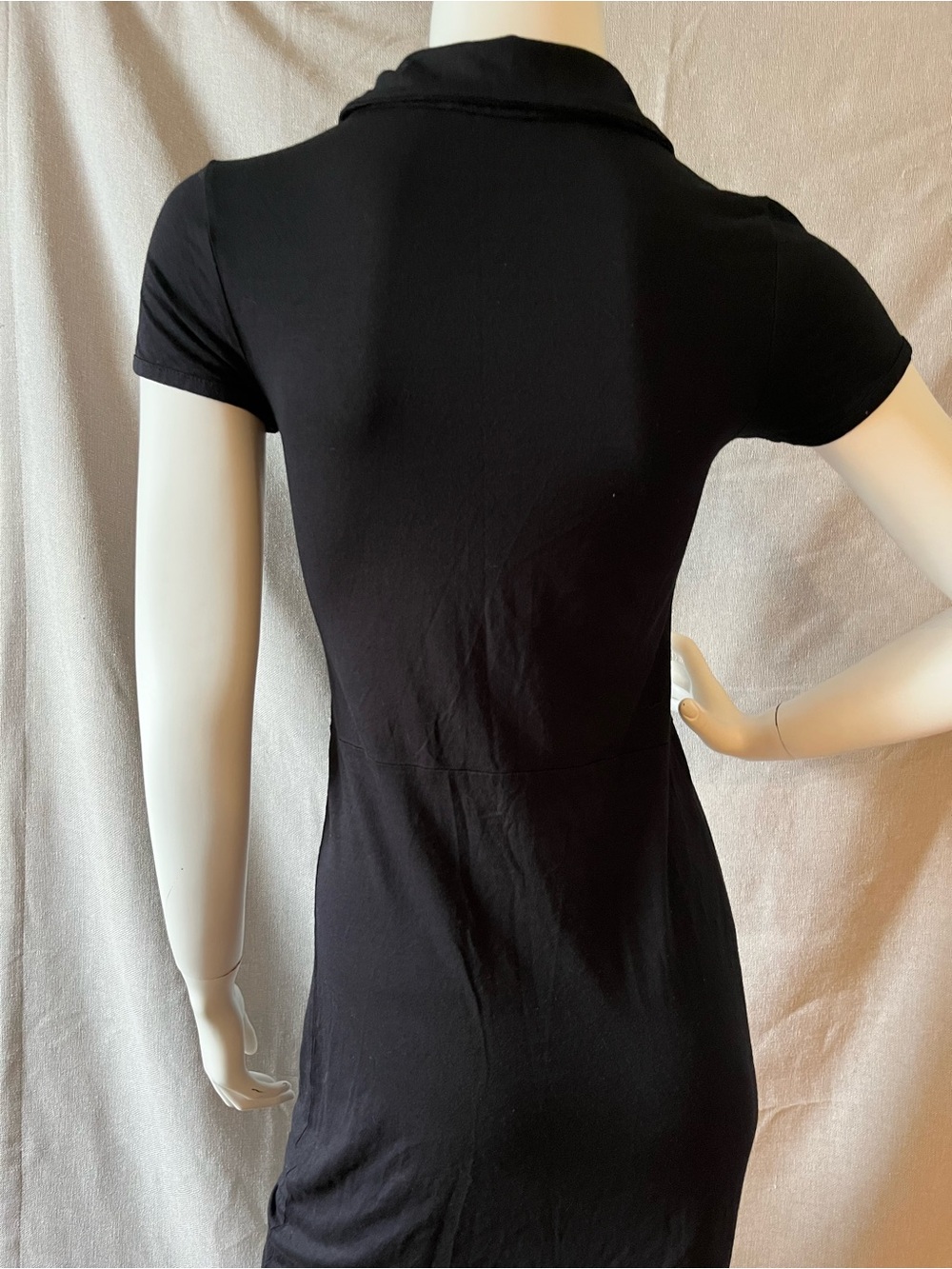 Peter Pan Collared Chic Black soft Jersey Dress XS - Picture 3 of 8